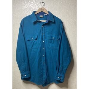 Vintage Ozark Wilderness Flannel Shirt Mens XL Long Turquoise Button Long Sleeve